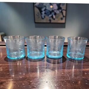 Wheaton Optical Blue Tint Tumblers, Set of 4, Swirl Design, Vintage Drinkware